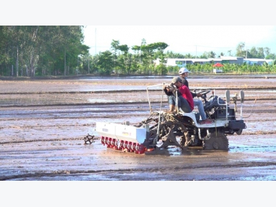 An Giang hội thảo trình diễn máy sạ lúa theo cụm