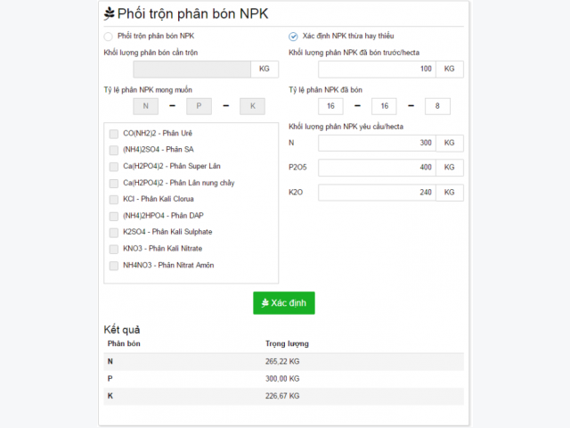 NPK Calculator - Phối trộn phân bón NPK